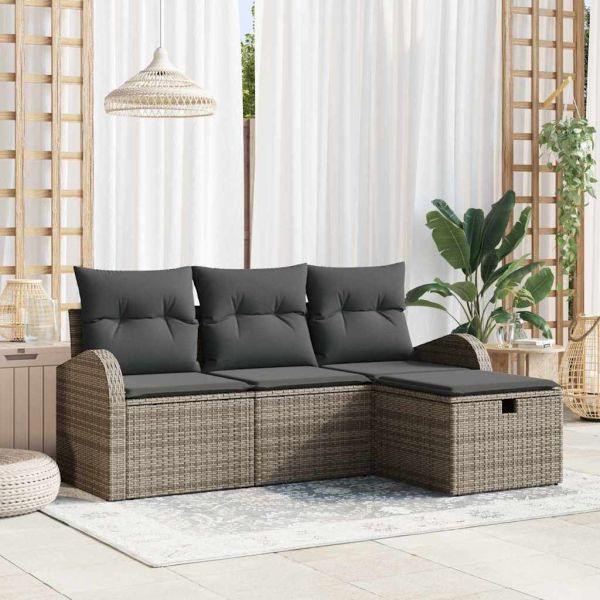 Комплект дивани с възглавница 4 pcs Сив полиратан