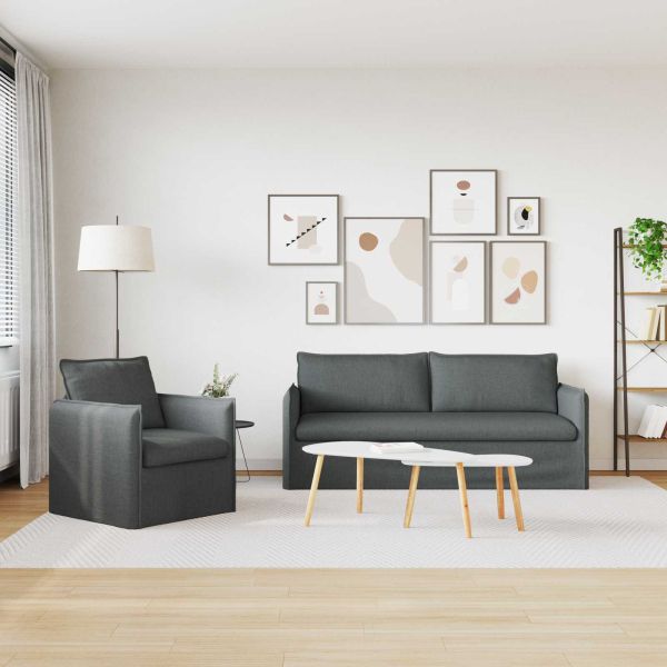 Диван 2 pcs Тъмен сив 196 x 82 x 85 см текстил