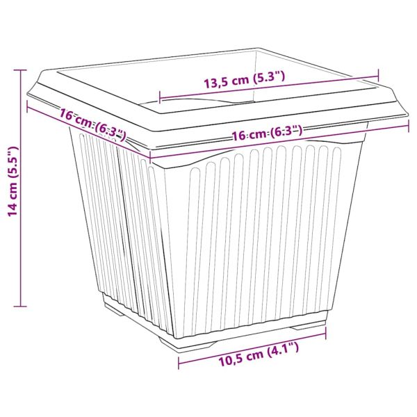 Квадратна цветна саксия 6 pcs Червено тухла 16 x 16 x 14 см