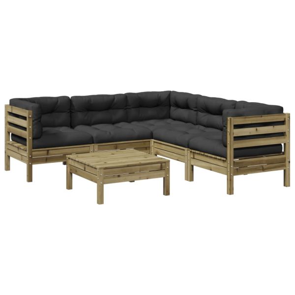 Градински комплект 6 части с възглавници импрегниран бор