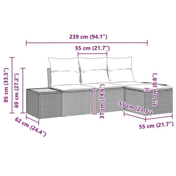 Градински Софа Комплект 4 pcs Черно Полипропилен Ратан