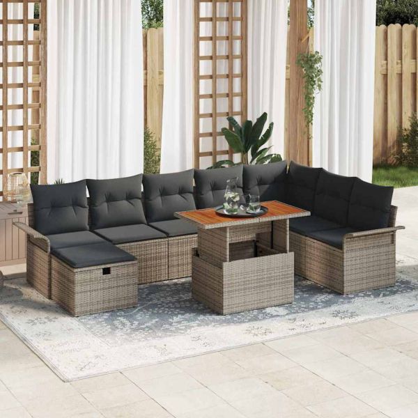 Градински Софа Комплект с възглавница 9 pcs Сив полиратан