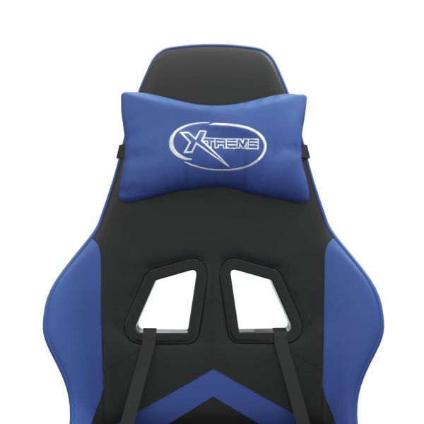 Гейминг стол с опора, черно и синьо, изкуствена кожа