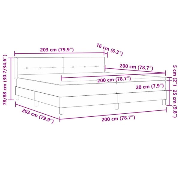 Легло с пружинирана основа Светлосиво 200 x 200 cm Кадифе