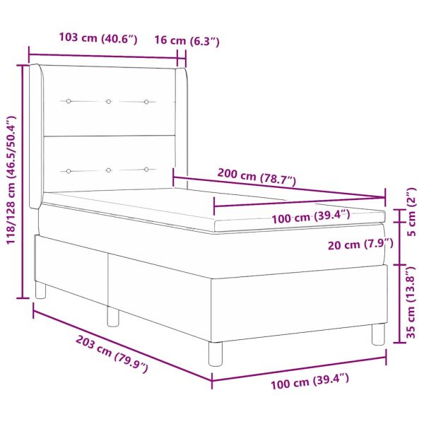 Легло с пружинирана основа Светлосиво 100 x 200 cm Кадифе