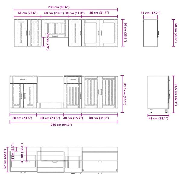 Комплект кухненски шкафове от 8 части Kalmar, инженерно дърво