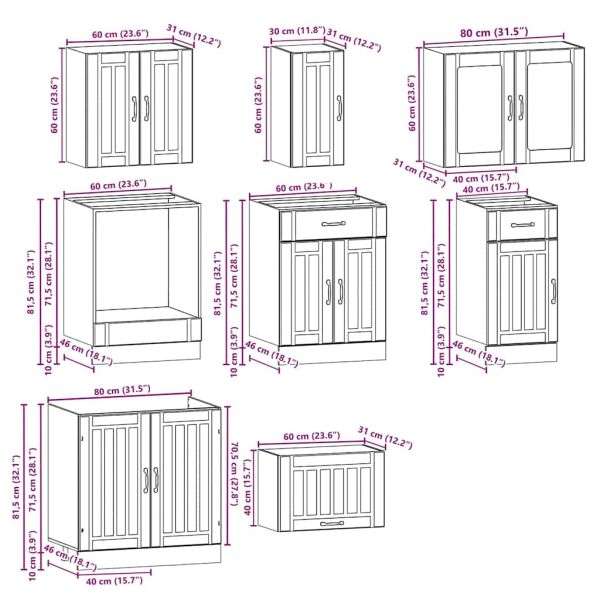 Комплект кухненски шкафове от 8 части Kalmar, инженерно дърво