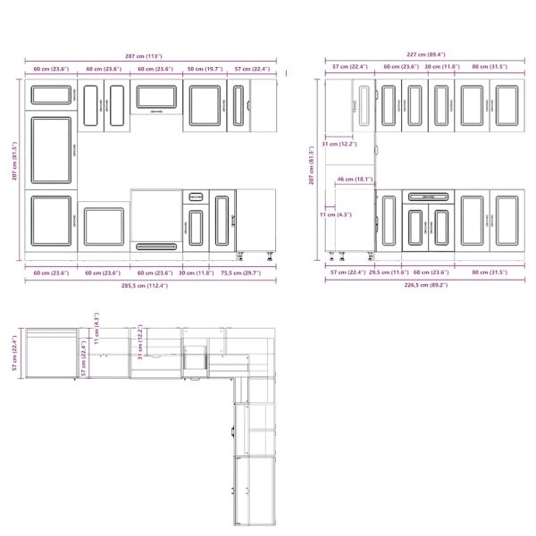 Комплект кухненски шкафове от 14 части Kalmar, инженерно дърво