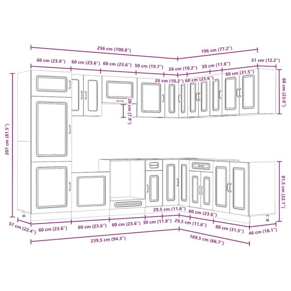 Комплект кухненски шкафове от 14 части Kalmar, инженерно дърво