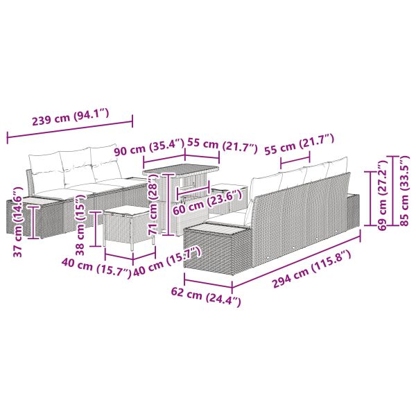 Градински Софа Комплект 10 pcs Черно полиратан
