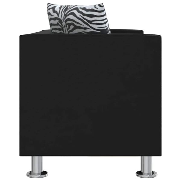 Комплект дивани, 2 и 3 местен и кресло, изкуствена кожа, черен