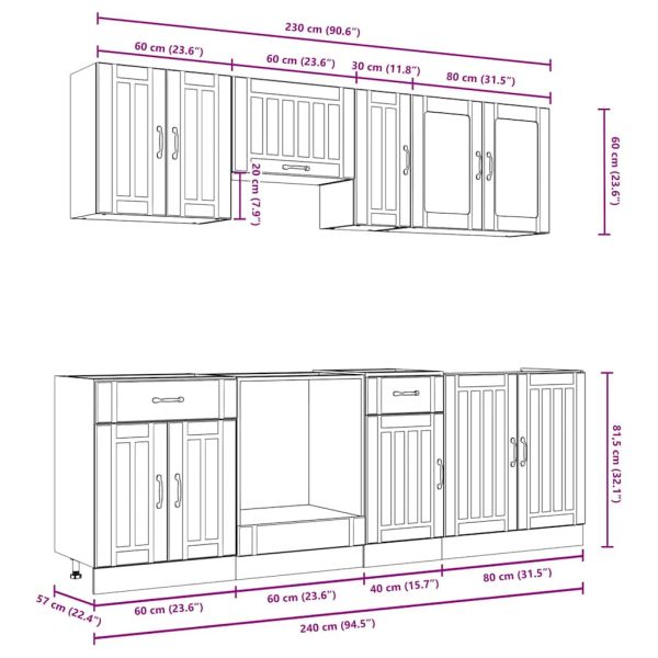 Комплект кухненски шкафове от 8 части "Lucca", бетонно сив, инженерно дърво