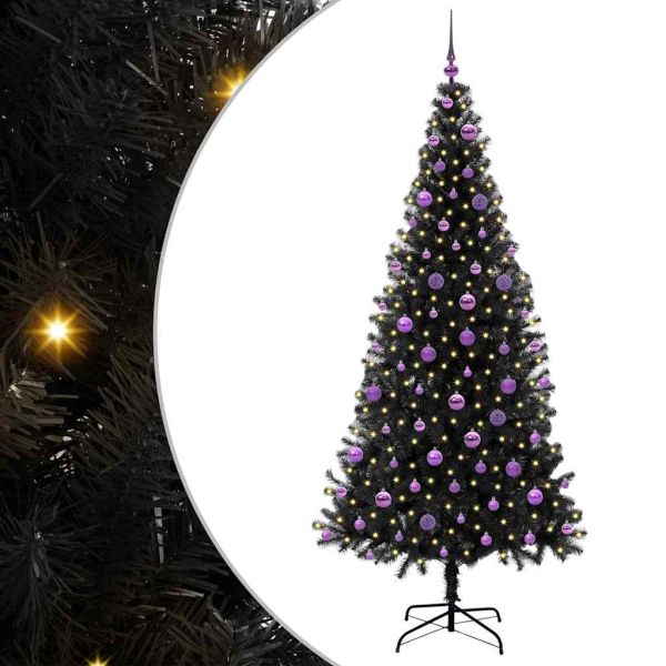 Коледно дърво с 300 LED светодиода с поставка Черно 210 cm ПВЦ