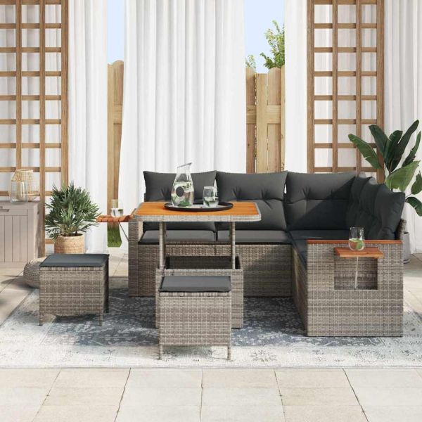 Градински Софа Комплект с възглавница 9 pcs Сив полиратан