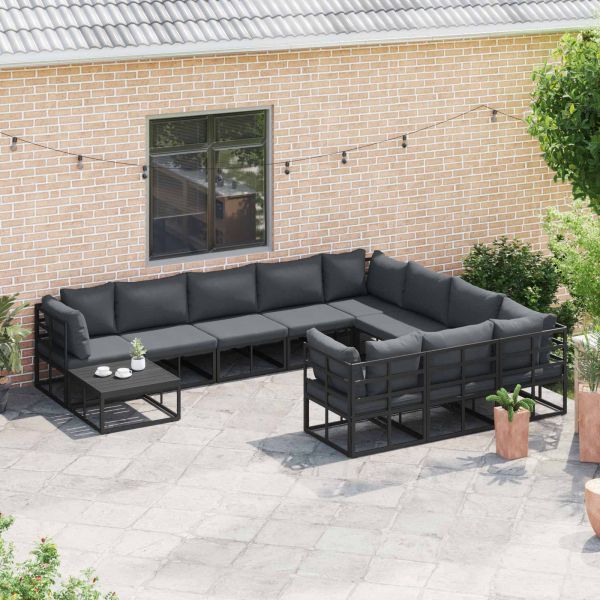 Градински Софа Комплект 10 бр. Черно Алуминий