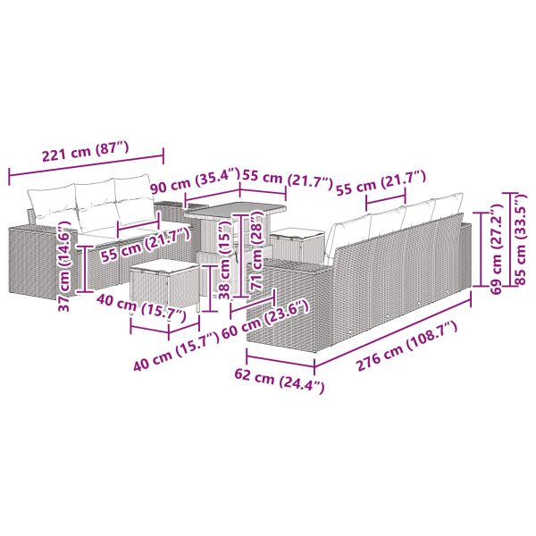 Градински Софа Комплект 10 pcs Черно полиратан