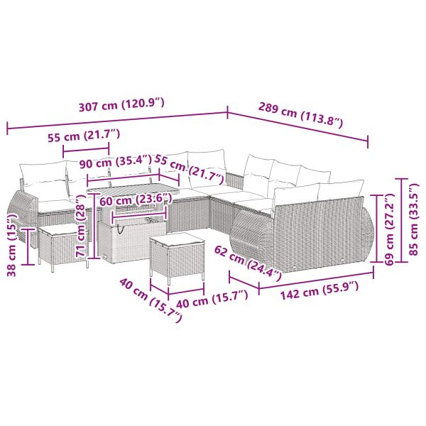 Градински Софа Комплект 13 pcs Черно полиратан