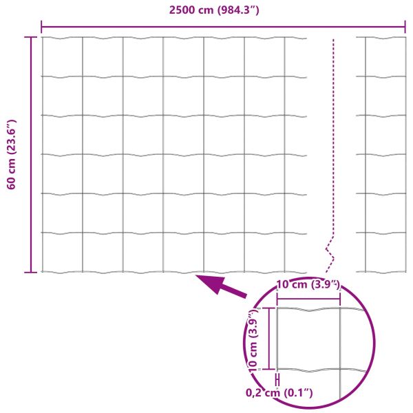Европейска ограда Сив 0,6 x 25 м Желязо с PVC покритие