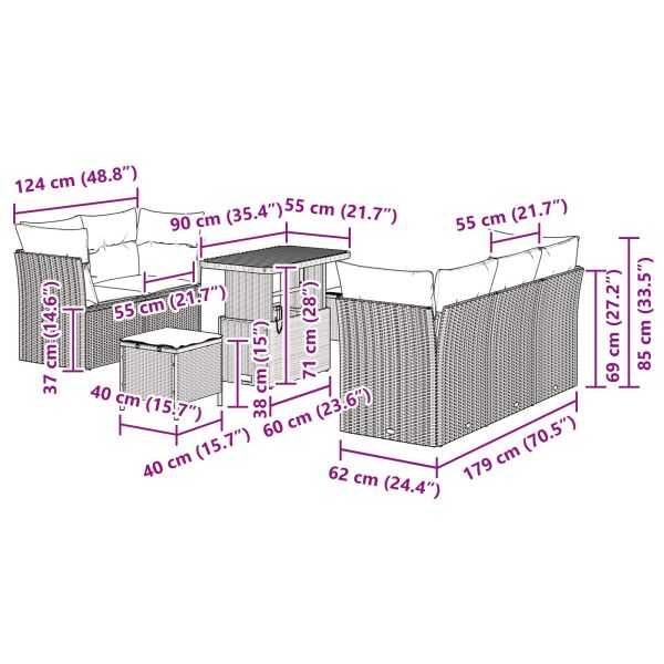 Градински Софа Комплект с възглавница 8 pcs Черно