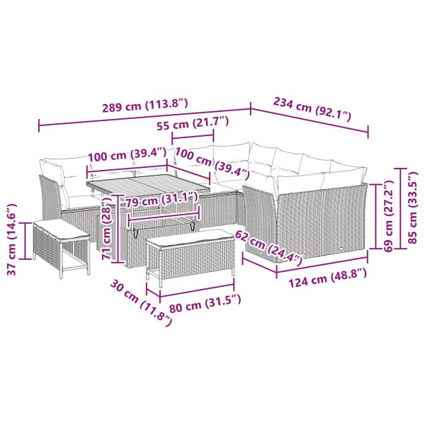 Градински Софа Комплект 12 pcs Черно полиратан