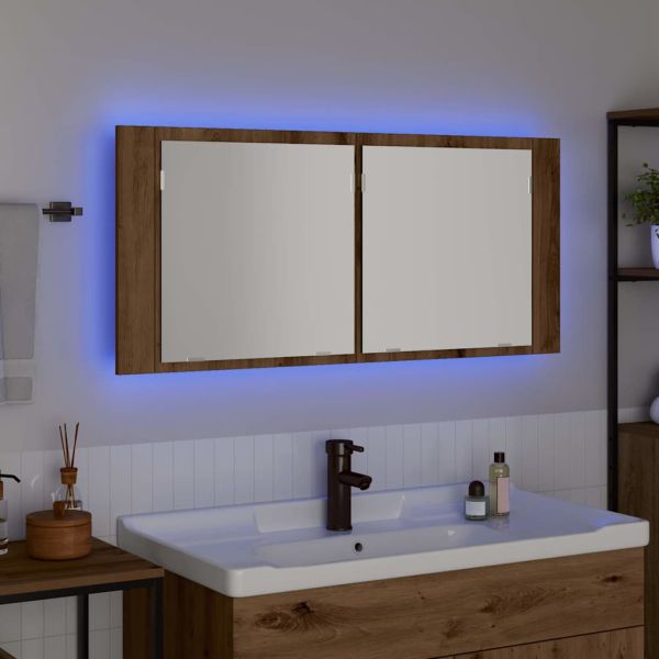 LED Огледало за Съхранение Дъб 100 x 12 x 45 см Инженерно дърво