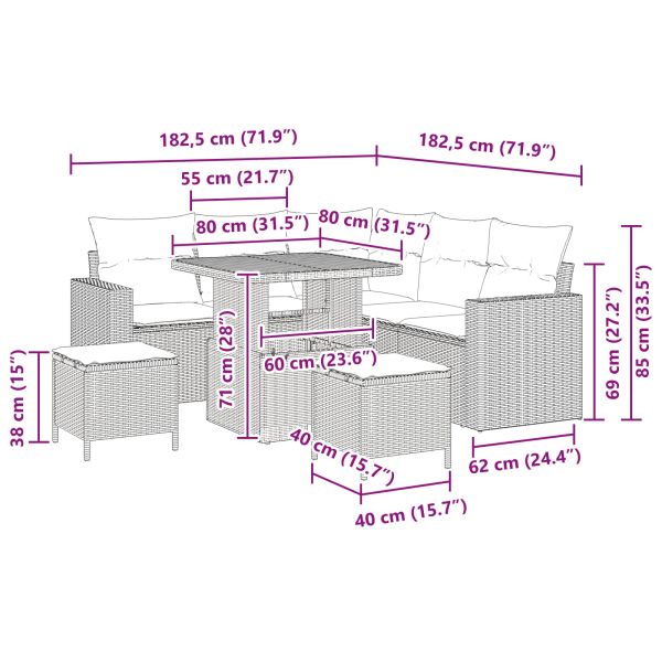 Градински Софа Комплект 8 pcs Черно полиратан