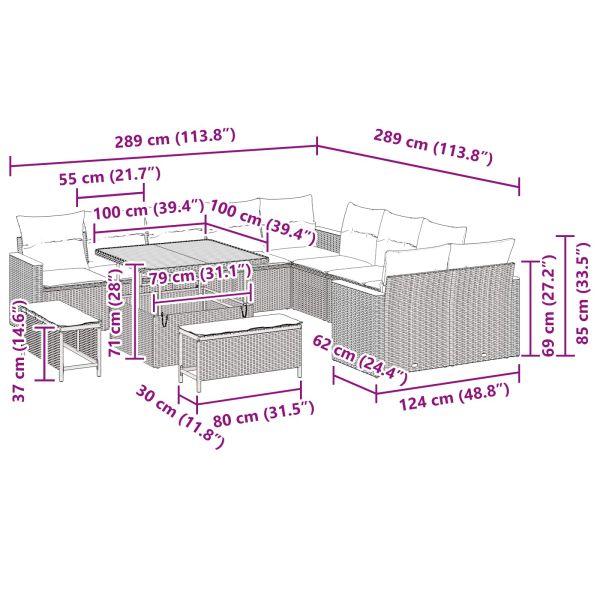 Градински Софа Комплект 13 pcs Черно полиратан