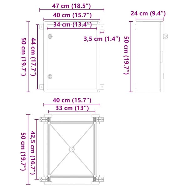 Контролен шкаф Сив 47 x 24 x 50 см ABS пластмаса