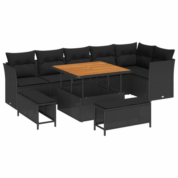 Градински Софа Комплект 9 pcs Черно полиратан