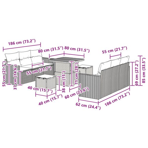 Градински Софа Комплект 9 pcs Черно полиратан