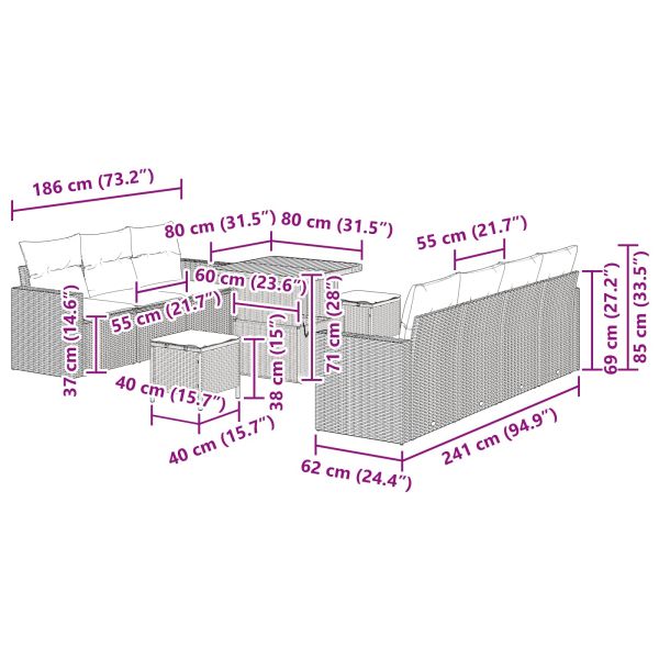 Градински Софа Комплект 10 pcs Черно полиратан