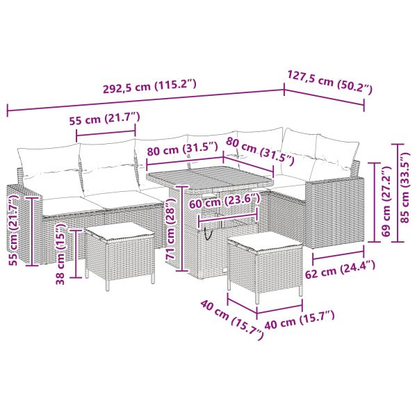 Градински Софа Комплект 9 pcs Черно полиратан