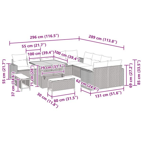 Градински Софа Комплект 13 pcs Черно полиратан