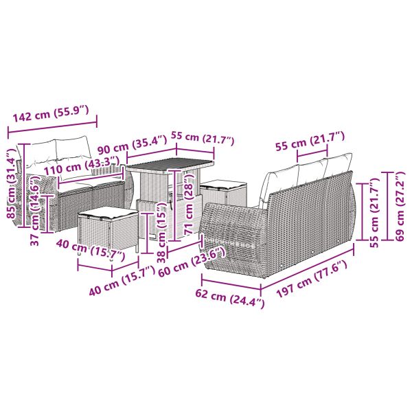 Градински Софа Комплект 8 pcs Черно полиратан