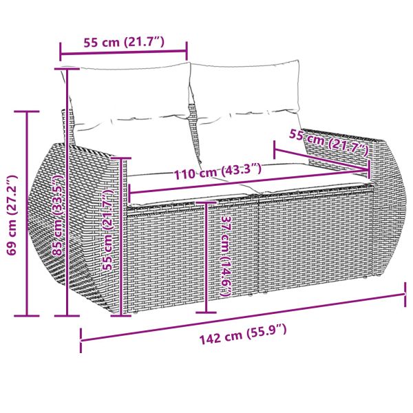 Градински Софа Комплект 14 pcs Черно полиратан