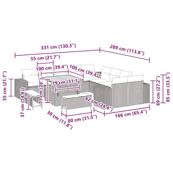 Градински Софа Комплект с възглавница 13 pcs Черно полиратан