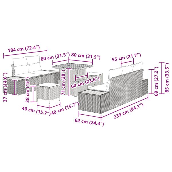 Градински Софа Комплект 8 pcs Черно полиратан