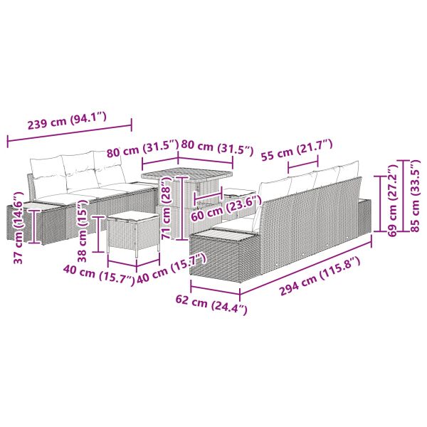 Градински Софа Комплект 10 pcs Черно полиратан