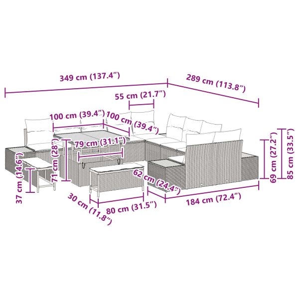 Градински Софа Комплект 13 pcs Черно полиратан