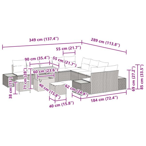 Градински Софа Комплект 13 pcs Черно полиратан