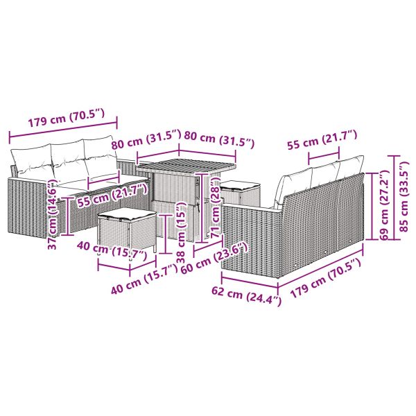 Градински Софа Комплект 9 pcs Черно полиратан