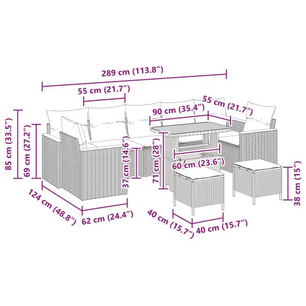 Градински Софа Комплект 10 pcs Черно полиратан
