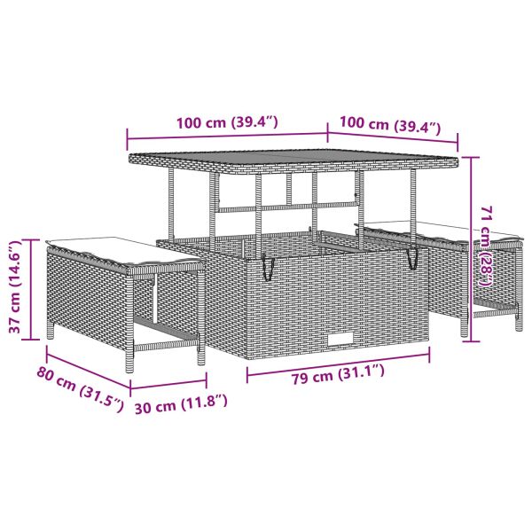 Градински Софа Комплект с възглавница 11 pcs Черно
