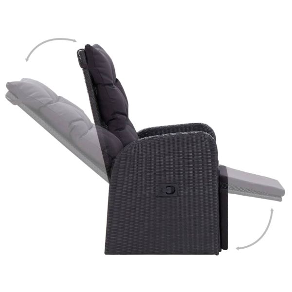 Бистро комплект, 3 части, с възглавници, полиратан, черен