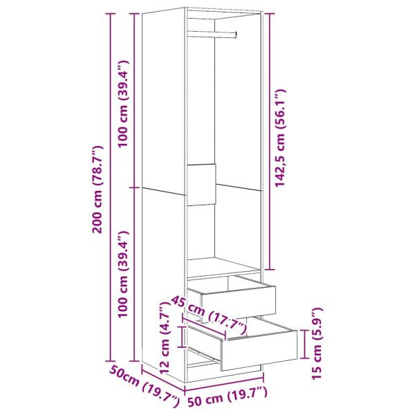 Гардероб с чекмеджета, черен, 50x50x200 см, ПДЧ