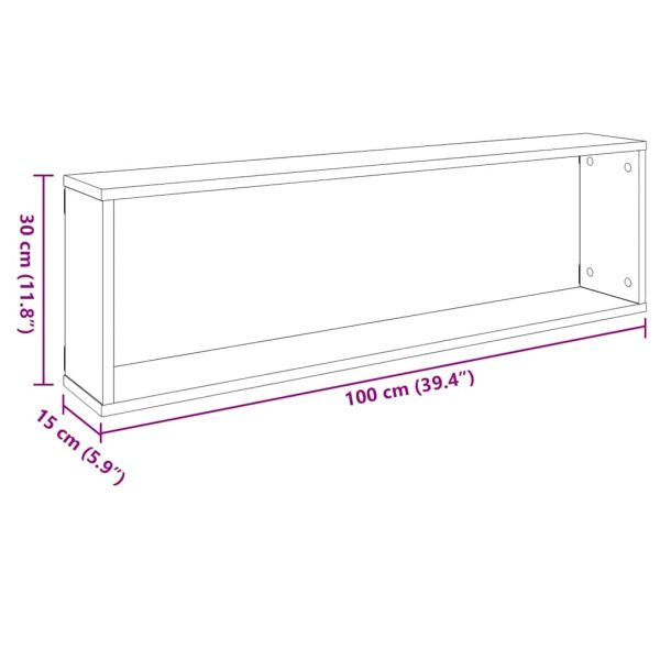 Стенни кубични рафтове 2 бр бели 100x15x30 см инженерно дърво