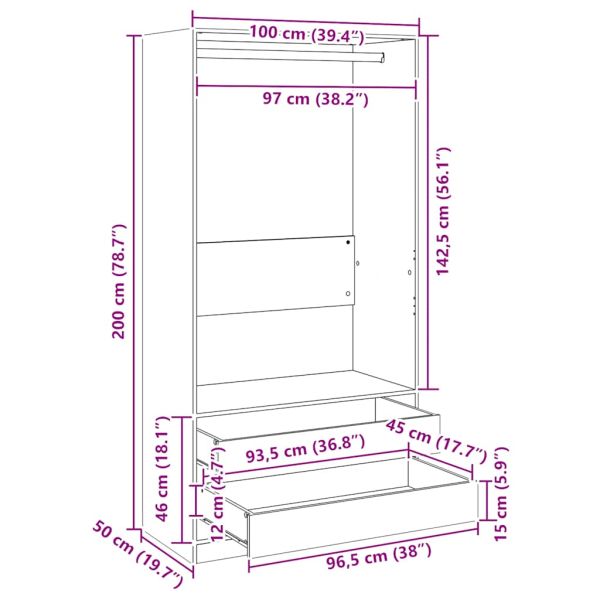 Гардероб, сив сонома, 100x50x200 см, инженерно дърво