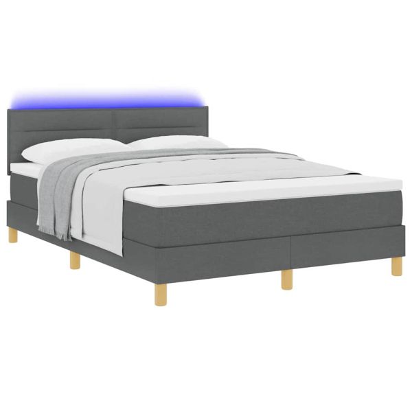 LED кутия за пружини с легло Тъмен сив 140 x 190 cm текстил