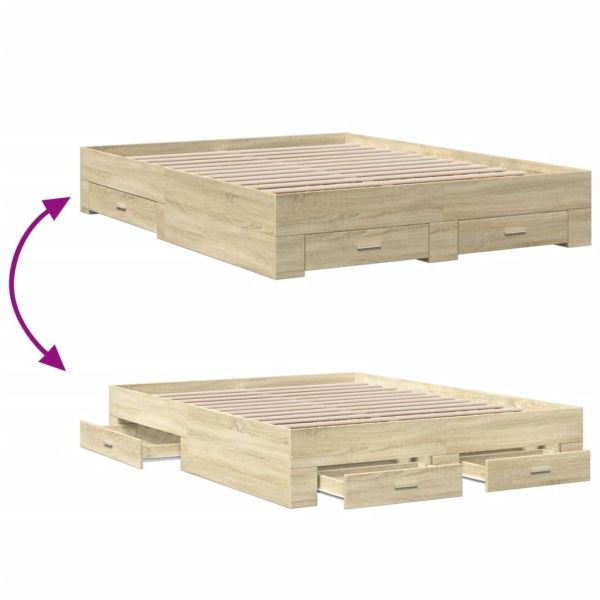 Рамка за легло с чекмедже дъб сонома 160x200 см инженерно дърво