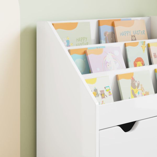 Детска рафт за книги с чекмедже Лъскаво бяло 60 x 29,5 x 69 см